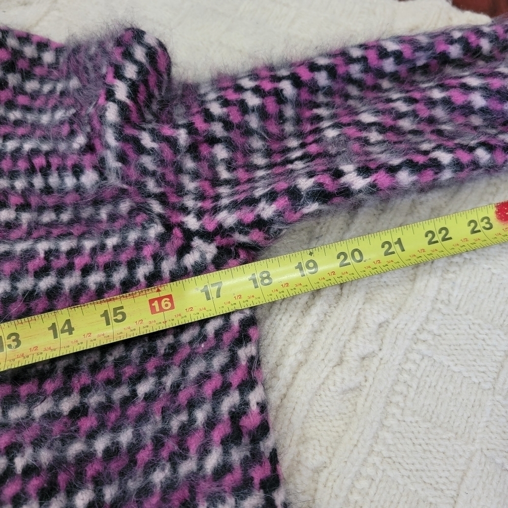 VINTAGE Annapurna Angora Wool Blend Cardigan size S Black Pink Print Italian - Picture 5 of 7
